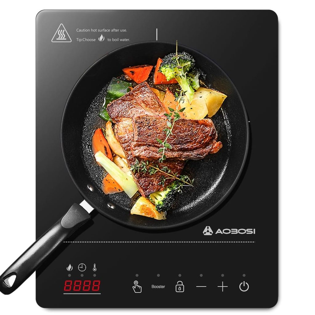 Aobosi Induction Hob, Single Induction Cooker with Portable Ultra-thin Body(32 * 26 * 4.2), 20 Power and Temperature levels, Booster Function 2000W, Safety Lock, 10H Timer