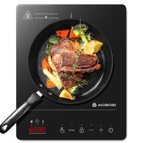 Aobosi Induction Hob, Single Induction Cooker with Portable Ultra-thin Body(32 * 26 * 4.2), 20 Power and Temperature levels, Booster Function 2000W, Safety Lock, 10H Timer