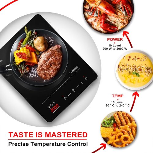 Aobosi Induction Hob, Single Induction Cooker with Portable Ultra-thin Body(32 * 26 * 4.2), 20 Power and Temperature levels, Booster Function 2000W, Safety Lock, 10H Timer - Image 7