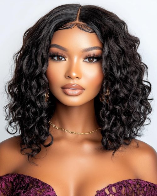 FASHION IDOL Short Curly Human Hair Bob Wigs for Women