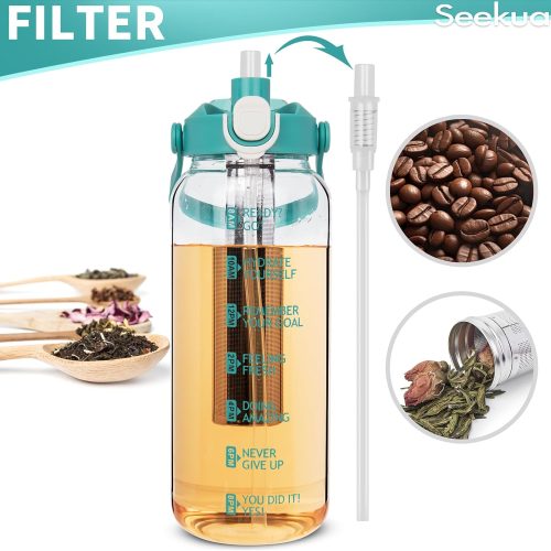Seekua 1l Glass Water Bottle with Straw & motivational Time Markings 1 litre large Drinking Bottle with Fruit Infuser for Juice, Smoothie, Milkshake - Image 3