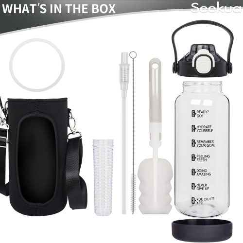 Seekua 1.5l Glass Water Bottle with Straw & motivational Time Markings 1.5 litre large Drinking Bottle with Fruit Infuser for Juice, Smoothie, Milkshake - Image 4