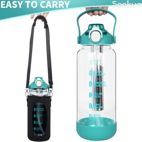 Seekua 1l Glass Water Bottle with Straw & motivational Time Markings 1 litre large Drinking Bottle with Fruit Infuser for Juice, Smoothie, Milkshake - Image 5