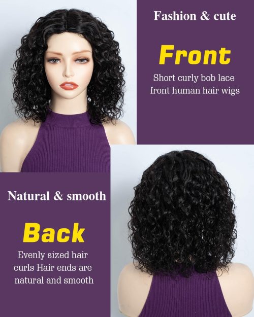 FASHION IDOL Short Curly Human Hair Bob Wigs for Women - Image 5