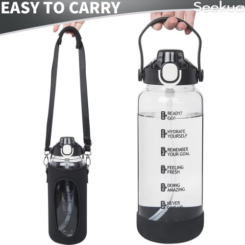 Seekua 1.5l Glass Water Bottle with Straw & motivational Time Markings 1.5 litre large Drinking Bottle with Fruit Infuser for Juice, Smoothie, Milkshake - Image 5