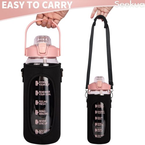 Seekua 1.5l Large Glass Water Bottle with Straw & Time Markings 1.5 litre Big Motivational Glass Drinking Bottle BPA free Leakproof - Image 5