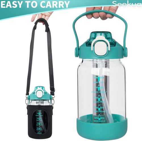 Seekua 1l Glass Water Bottle with Straw & motivational Time Markings 1 litre large Drinking Bottle with Fruit Infuser for Juice, Smoothie, Milkshake - Image 5