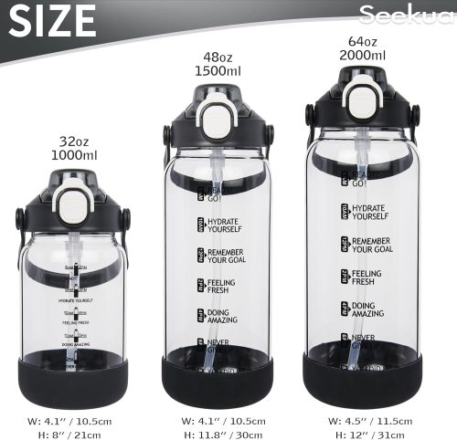 Seekua 1.5l Glass Water Bottle with Straw & motivational Time Markings 1.5 litre large Drinking Bottle with Fruit Infuser for Juice, Smoothie, Milkshake - Image 6