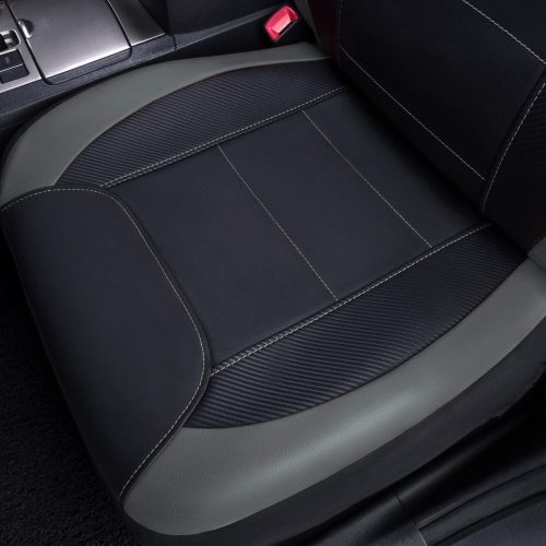 Flying Banner Universal Carbon Fibre Leather Car Seat Covers Airbag Compatible Seat Protector (Full Set, Black and Grey) - Image 5