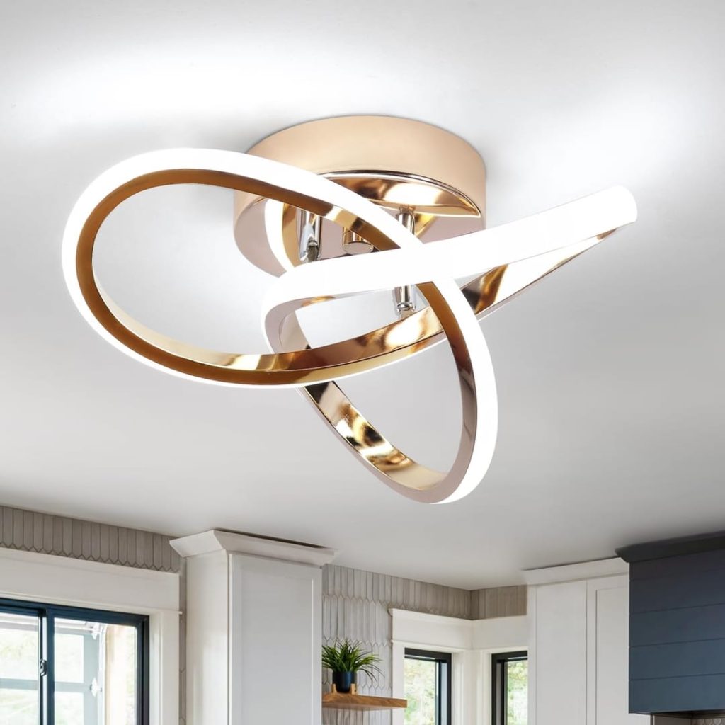 EIDISUNY LED Ceiling Light, 24cm 22W Flower Shape Gold Ceiling Lamp, 6000K Cool White for Living Room, Bedroom, Kitchen, Hallway, Office