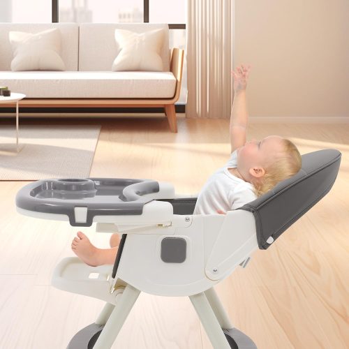 3in1 High Chair Adjustable Folding Baby Chairs with Multiple Height and 3 Position Backrest Rocking Reclining Seat Convertible High-Chair Durable Portable High Chair - Image 7
