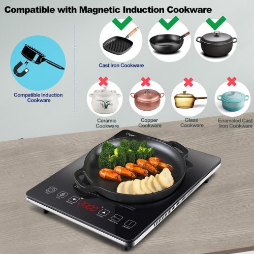 AMZCHEF Single Induction Cooker, Ultra-thin Induction Hob with Fashion Look, 10-level Power and Temperature Control, Black Frosted Glass Panel, Touch Sensor, 3-hour Timer, Safety Lock - Image 6