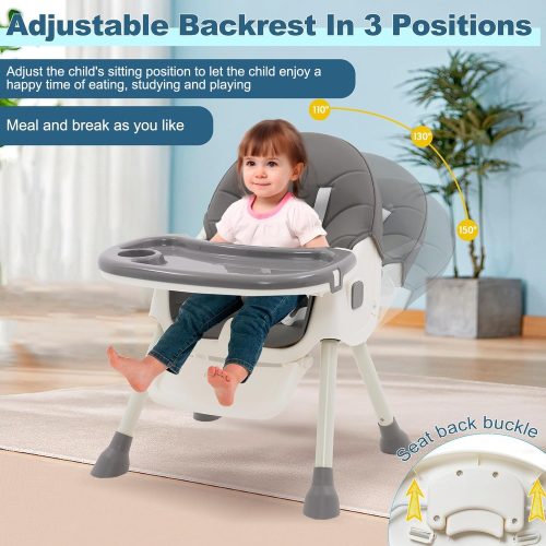 3in1 High Chair Adjustable Folding Baby Chairs with Multiple Height and 3 Position Backrest Rocking Reclining Seat Convertible High-Chair Durable Portable High Chair - Image 6