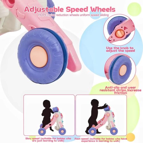 Along Activity Walker for Babies with Entertainment Game Panel, Speed & Height Adjustable Sit to Stand Walker, Gifts for Girls and Boy, Pink - Image 5
