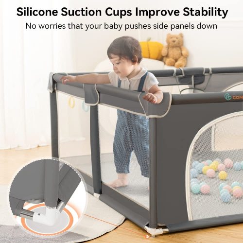 COMOMY Baby Playpen 200 x 180 x 66 cm, Playpen for Babies and Toddlers, Extra Large Play Pen with Activity Centre for Kids Indoor and Outdoor Use, Playard with Non-Slip Base, Breathable Mesh - Image 2
