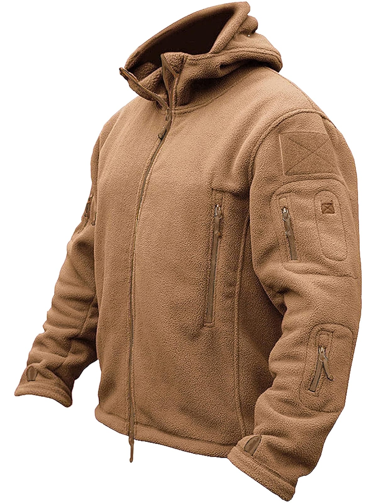 Windproof Men's Fleece Combat Jacket with Tactical Hood, Sand