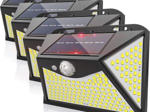 ZFITEI Solar Lights Outdoor,203 LED Solar Motion Sensor Security Lights for Garden Fence Door Yard Garage Pathway (4 Pack)