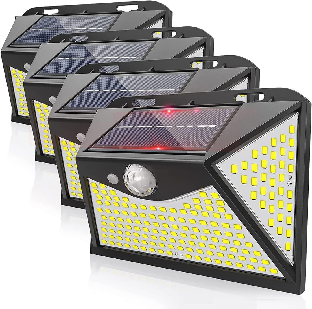 ZFITEI Solar Lights Outdoor,203 LED Solar Motion Sensor Security Lights for Garden Fence Door Yard Garage Pathway (4 Pack)