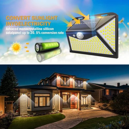 ZFITEI Solar Lights Outdoor,203 LED Solar Motion Sensor Security Lights for Garden Fence Door Yard Garage Pathway (4 Pack) - Image 2