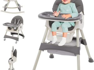 3in1 High Chair Adjustable Folding Baby Chairs with Multiple Height and 3 Position Backrest Rocking Reclining Seat Convertible High-Chair Durable Portable High Chair