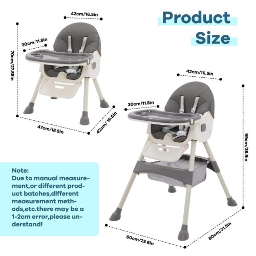 3in1 High Chair Adjustable Folding Baby Chairs with Multiple Height and 3 Position Backrest Rocking Reclining Seat Convertible High-Chair Durable Portable High Chair - Image 2