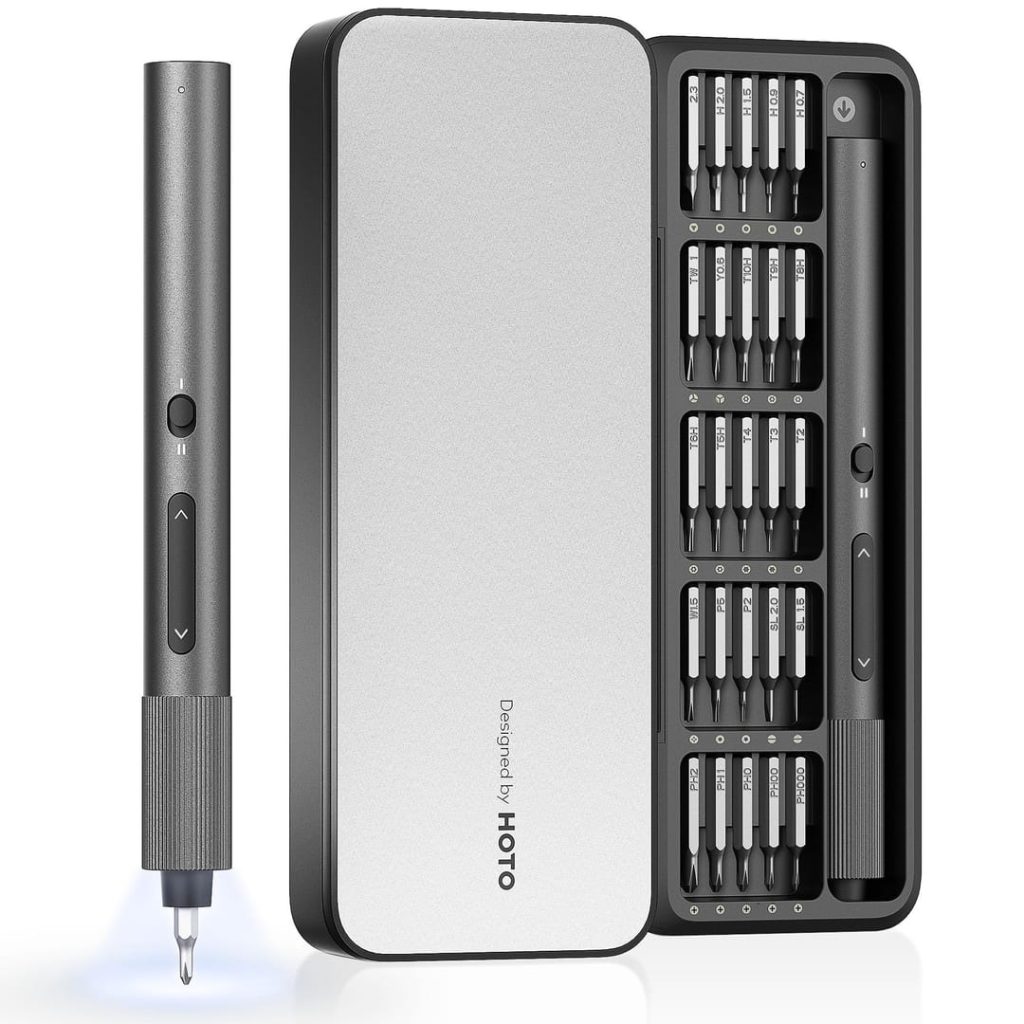 HOTO Electric Precision Screwdriver ADV, 25-in-1 Rechargeable Set with Light, Cordless Mini Power Screwdriver with S2-Steel Bits, 2-Gear, Ideal for Phone/Glasses/Watches/Laptop