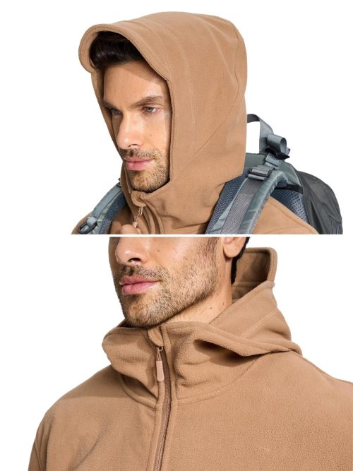 Windproof Men's Fleece Combat Jacket with Tactical Hood, Sand - Image 4