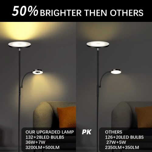 LED Uplighter Floor Lamp, Upgraded 42W 4200LM Dimmable Floor Standing Lamp with Remote & Touch Control, 1min Installation, Standard Reading Lamps Living Room Modern for Bedroom, office, babyroom (Black) - Image 8