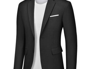 Autsel Mens Blazer Smart Casual Slim Fit Formal Business Suit Jackets Two Buttons Wedding Jackets Lightweight Black