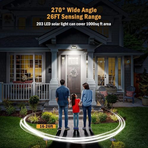 ZFITEI Solar Lights Outdoor,203 LED Solar Motion Sensor Security Lights for Garden Fence Door Yard Garage Pathway (4 Pack) - Image 5