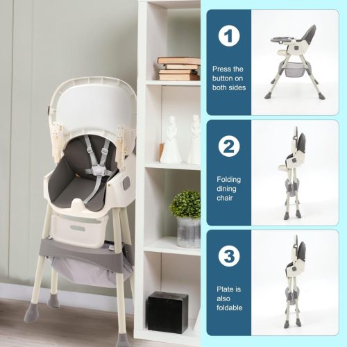 3in1 High Chair Adjustable Folding Baby Chairs with Multiple Height and 3 Position Backrest Rocking Reclining Seat Convertible High-Chair Durable Portable High Chair - Image 5