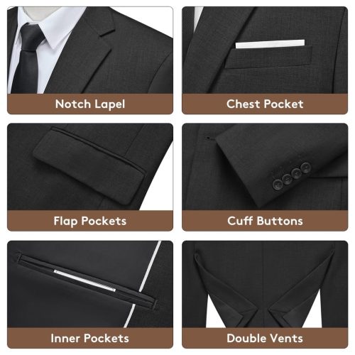 Autsel Mens Blazer Smart Casual Slim Fit Formal Business Suit Jackets Two Buttons Wedding Jackets Lightweight Black - Image 3