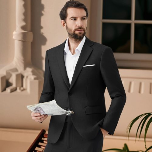 Autsel Mens Blazer Smart Casual Slim Fit Formal Business Suit Jackets Two Buttons Wedding Jackets Lightweight Black - Image 4