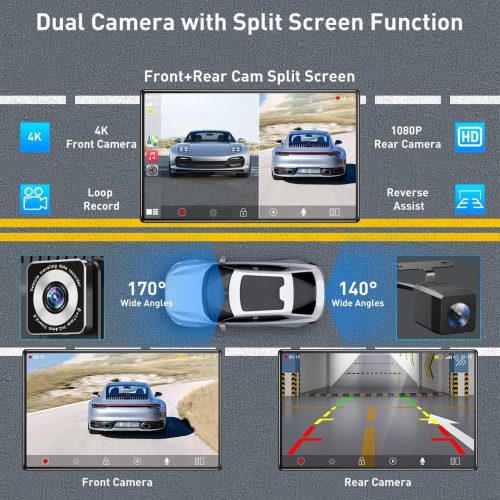 ESSGOO A-pple CarPlay & Android Auto, 10.26 Inch IPS Carplay Screen for Car with 4K Front Dash Cam, 1080P Backup Camera, Wireless CarPlay with Bluetooth 5.0/FM/Siri/G-oogle/Mirror Link/64G TF/AUX - Image 3