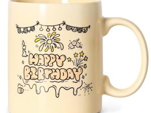 SHOWFULL Happy Birthday Coffee Mug-Gifts for Wife, Sister, Daughter, Colleagues, Friends- Ceramic, 11oz, Cream Yellow
