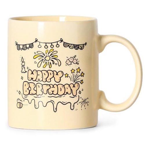 SHOWFULL Happy Birthday Coffee Mug-Gifts for Wife, Sister, Daughter, Colleagues, Friends- Ceramic, 11oz, Cream Yellow