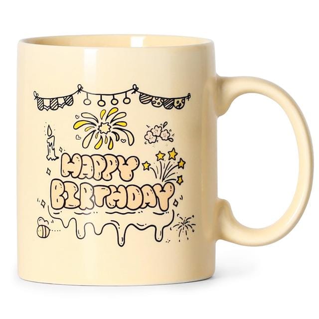 SHOWFULL Happy Birthday Coffee Mug-Gifts for Wife, Sister, Daughter, Colleagues, Friends- Ceramic, 11oz, Cream Yellow
