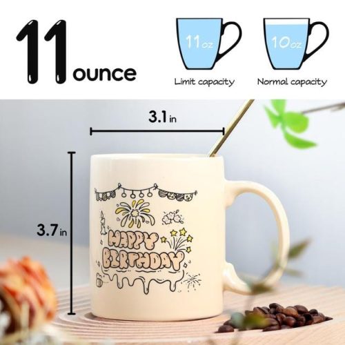 SHOWFULL Happy Birthday Coffee Mug-Gifts for Wife, Sister, Daughter, Colleagues, Friends- Ceramic, 11oz, Cream Yellow - Image 2