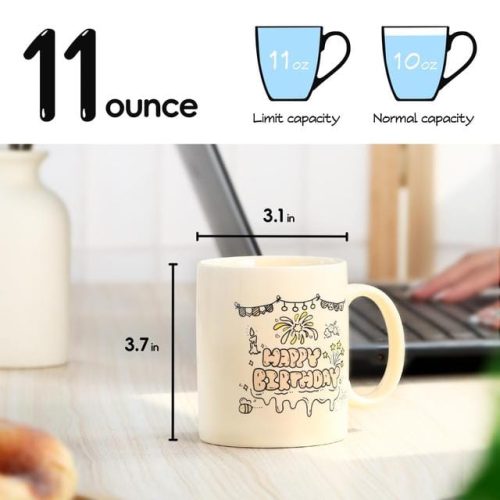 SHOWFULL Happy Birthday Coffee Mug-Gifts for Wife, Sister, Daughter, Colleagues, Friends- Ceramic, 11oz, Cream Yellow - Image 4