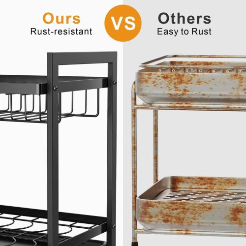 iSPECLE Dish Drainer Rack - 2 Tier Dish Drying Rack with Drip Tray, Rustproof Draining Board Rack with Utensil & Cutting Board Holder, Sink Drainer Rack for Kitchen Worktop, Black - Image 5