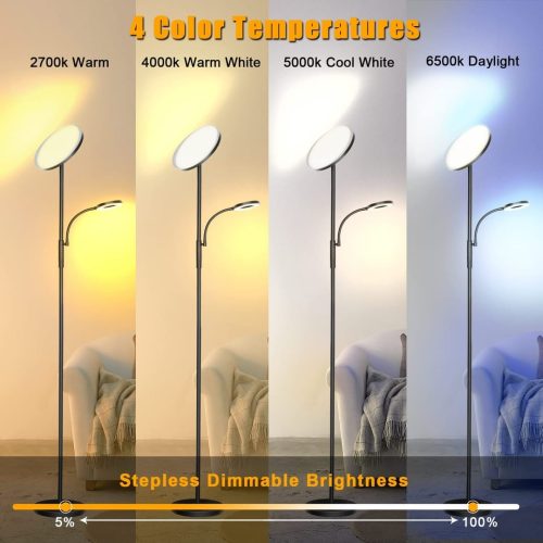 LED Uplighter Floor Lamp, Upgraded 42W 4200LM Dimmable Floor Standing Lamp with Remote & Touch Control, 1min Installation, Standard Reading Lamps Living Room Modern for Bedroom, office, babyroom (Black) - Image 2