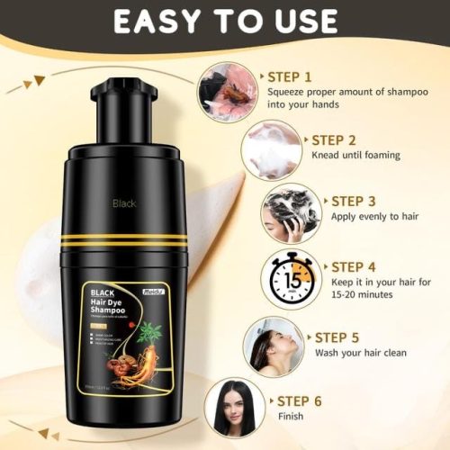 Black Hair Dye Shampoo for Grey Hair, Semi-Permanent, 350ml x 2 - Unisex, Long-Lasting Colour - Image 3