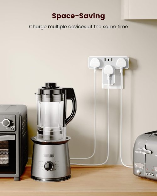 Multi Plug Adaptor with 3 USB Ports (2 USB A & 1 USB C), 3 Way Plug Adapter UK,Surge Protected Wall Plug Extender, Extension Plug Socket Turn 1 into 6 for Home Office - Image 3