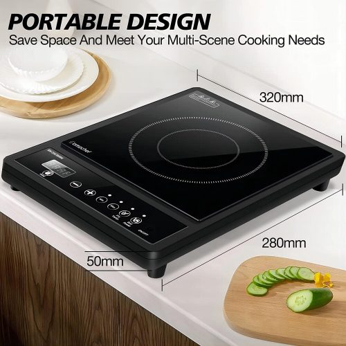 AMZCHEF Single Induction Hob, Portable Induction Hob, 10 Temperature Settings and Power levels from 300W to 2000W, Black Frosted Glass Panel,Sensitive Press Control, 3-hour Timer - Image 7