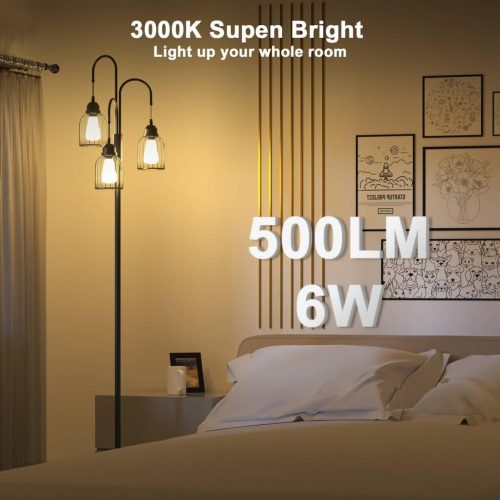 Industrial Floor Lamp for Living Room, 190cm Dimmable Standing Lamp, 3 LED Bulbs Included, E27 Sockets Standing Tree Lamp with Wire Cage Lampshade for Bedroom Study Home Decoration, Black - Image 2