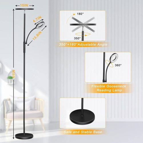 LED Uplighter Floor Lamp, Upgraded 42W 4200LM Dimmable Floor Standing Lamp with Remote & Touch Control, 1min Installation, Standard Reading Lamps Living Room Modern for Bedroom, office, babyroom (Black) - Image 5