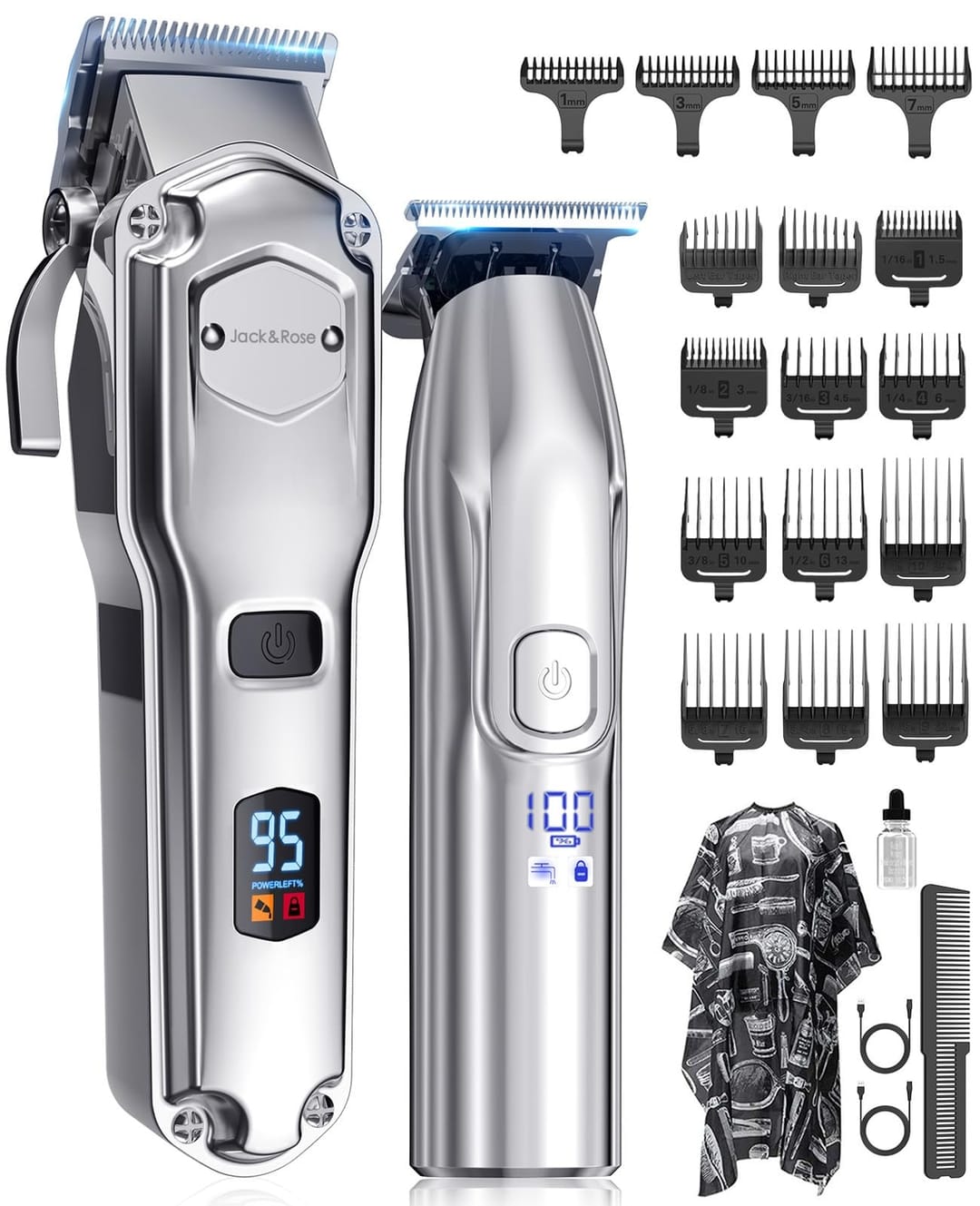 Hair Clippers and Trimmers Set for Men, IPX7 Waterproof Cordless Hair Clippers, Electric Barber Clippers Set T-Blade Beard Trimmer USB Rechargeable