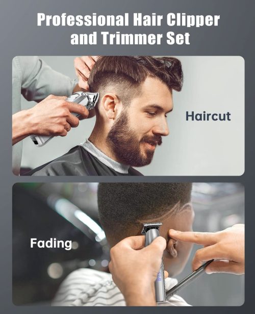 Hair Clippers and Trimmers Set for Men, IPX7 Waterproof Cordless Hair Clippers, Electric Barber Clippers Set T-Blade Beard Trimmer USB Rechargeable - Image 2