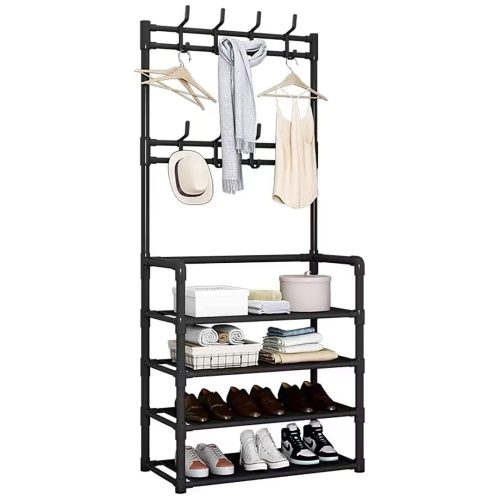 Shoe Racks Storage, Upgrade 4 Tier Shoe Rack, Metal Shoe Rack, Shoe Storage Organiser, Slim Shoe Shelf Storage Shoe Stand Organizer for Hallway, Bedroom, Entryway, Dorm Room, 60 x 28 x 158cm (Black)