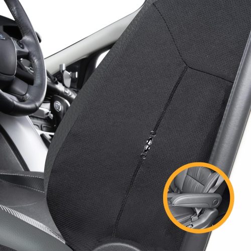 Flying Banner Universal Carbon Fibre Leather Car Seat Covers Airbag Compatible Seat Protector (Full Set, Black and Grey) - Image 8